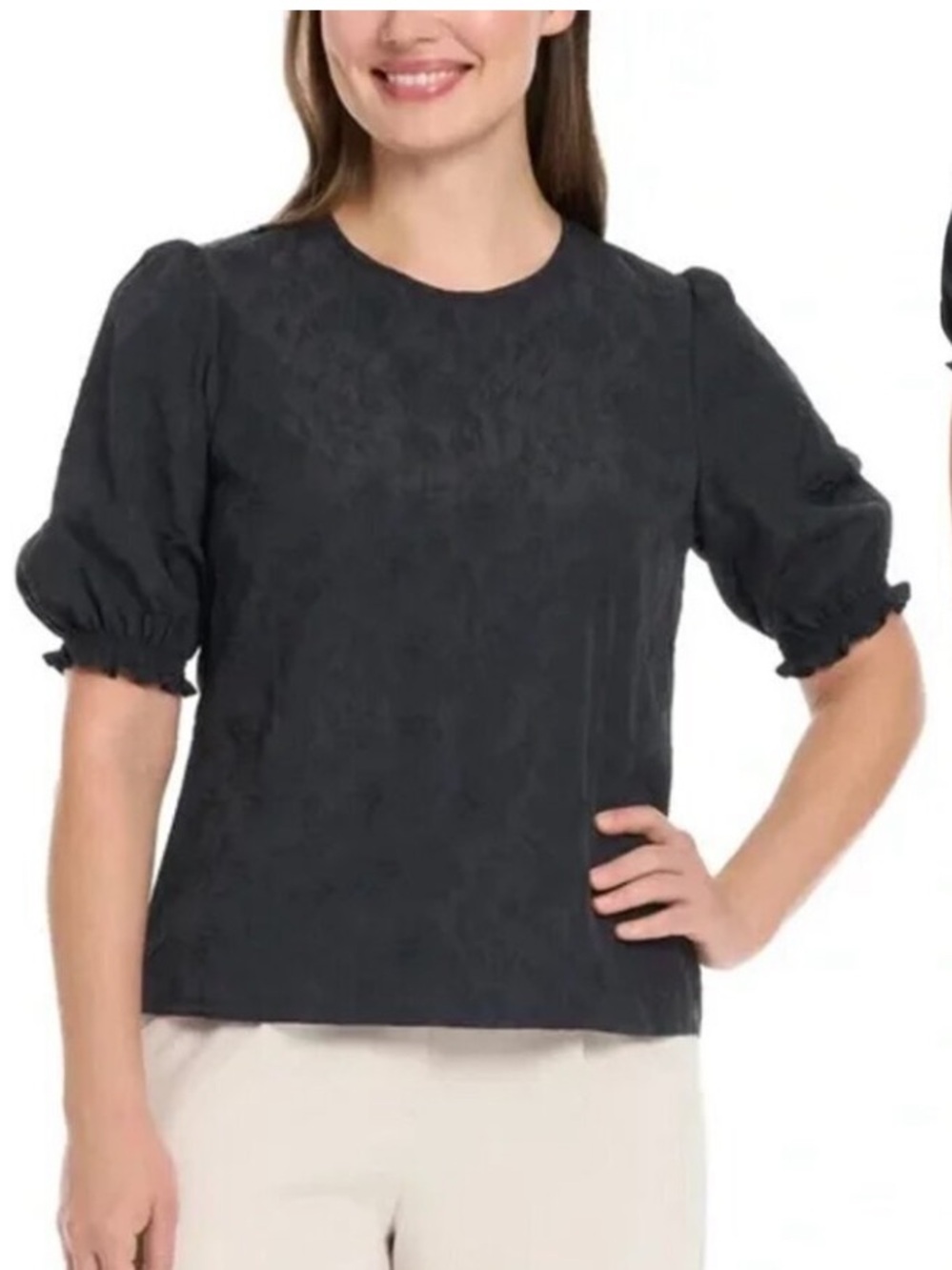Ted Baker Black Floral Jacquard puff sleeve Top